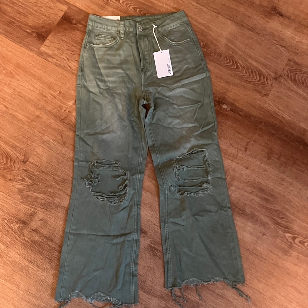 Olive Distressed Ankle Jeans